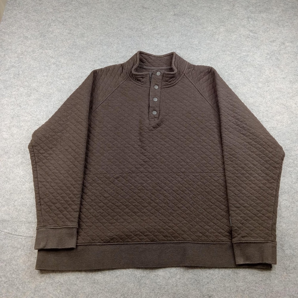 Eddie Bauer Sweatshirt Mens 2XL Brown Quilted Fleece Snap Henley Pullover Pocket